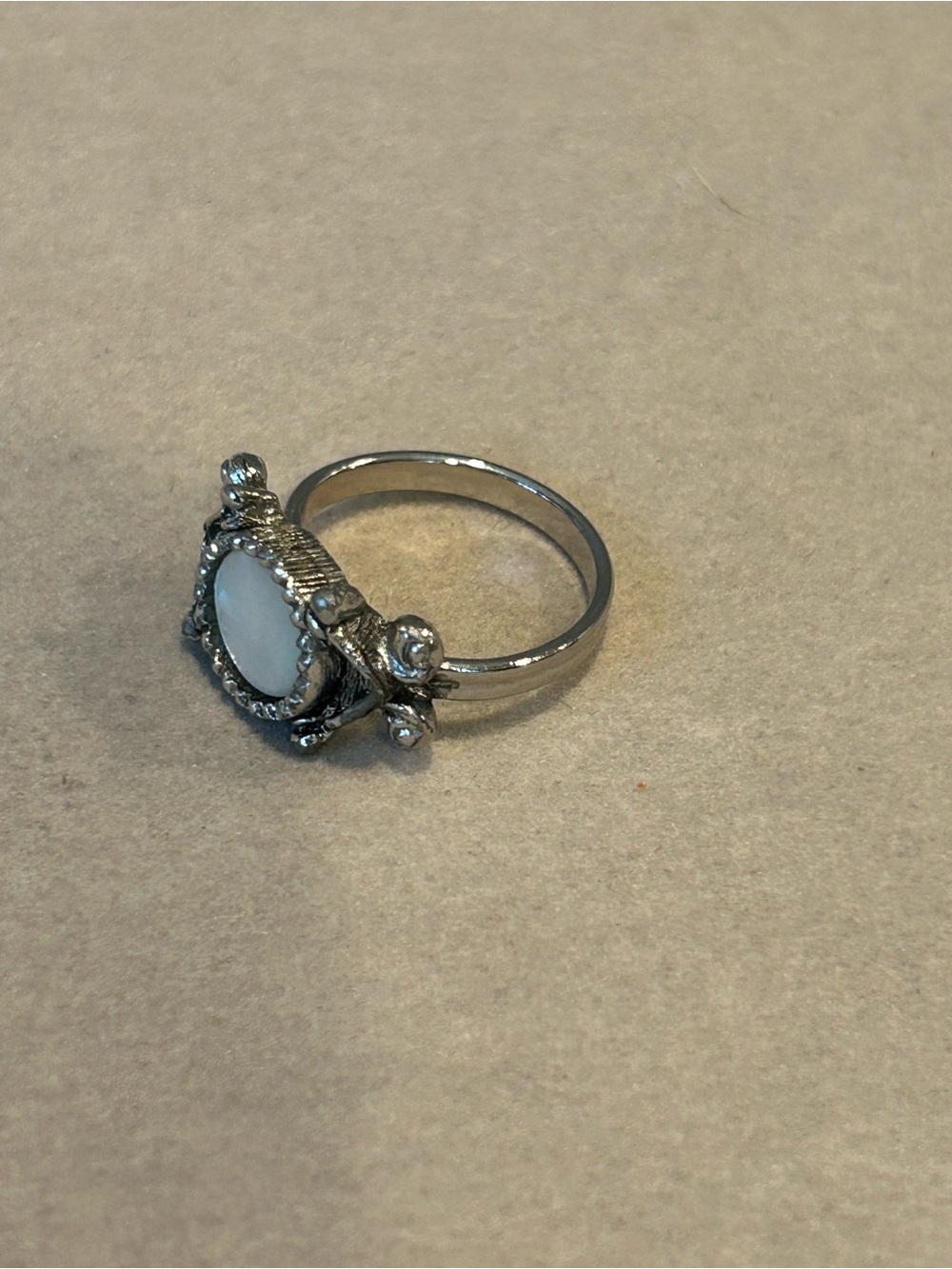 Silver Tone Moonstone Statement Frog Ring in Opalescent Blue - Picture 2 of 7